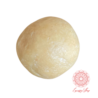 Silk & Bloom organic luxury face soap with white clay, handcrafted 50g ball, silky and moisturising, unscented, suitable for sensitive skin and babies."